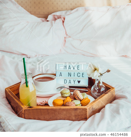 Breakfast in bed with Have a nice day text Breakfast in bed with Have a nice day text 46154486