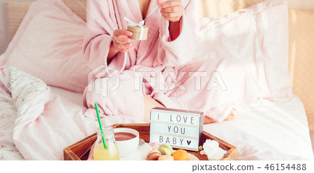 Breakfast in bed with I love you text on Breakfast in bed with I love you text on 46154488