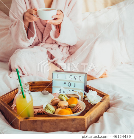 Romantic Breakfast in bed with I love you text Romantic Breakfast in bed with I love you text 46154489