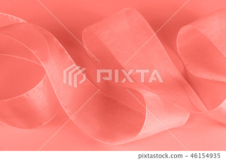 Live coral color abstract background with  ribbon 46154935