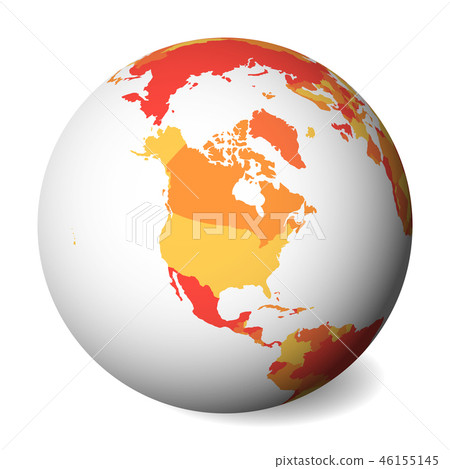 Blank political map of North America. 3D Earth globe with orange map. Vector illustration 46155145