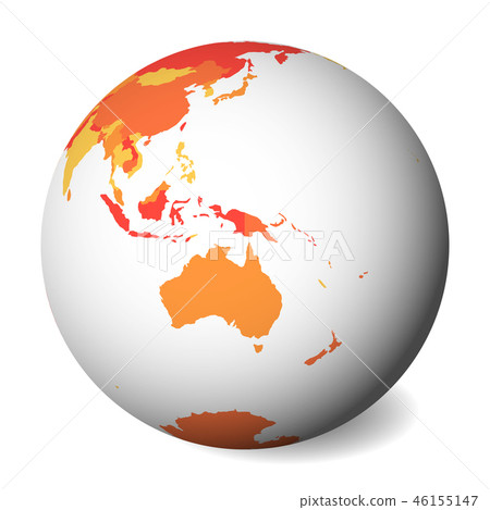 Blank political map of Australia. 3D Earth globe with orange map. Vector illustration 46155147