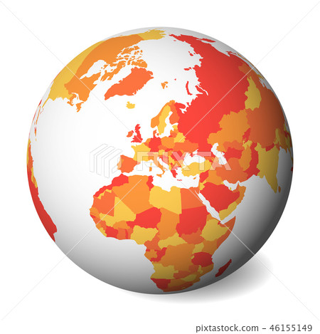 Blank political map of Europe. 3D Earth globe with orange map. Vector illustration 46155149