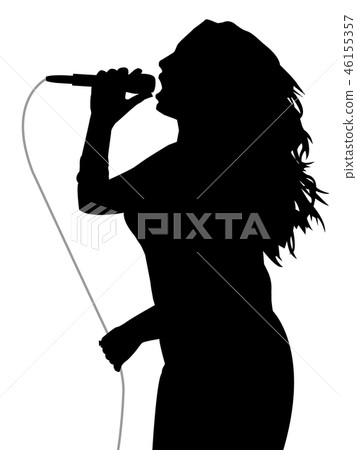 Woman singer holding a microphone with gray cable Woman singer holding a microphone with gray cable 46155357