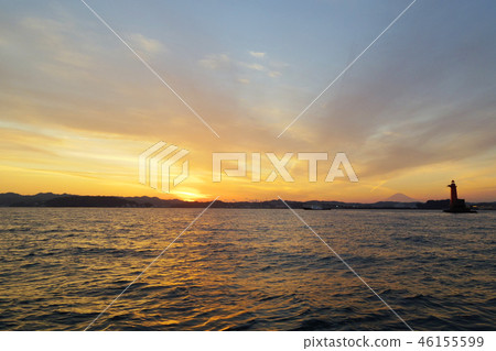 Sunset over Yokosuka, Miura Peninsula and Mt. Fuji, taken from a boat 46155599