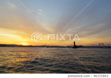 Sunset over Yokosuka, Miura Peninsula and Mt. Fuji, taken from a boat 46155663