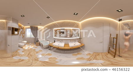 3d illustration spherical 360 degrees, seamless panorama bathroom interior design 3d illustration spherical 360 degrees, seamless panorama bathroom interior design 46156322
