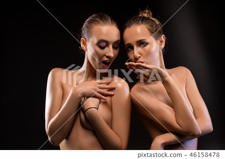 Two women topless waist up portrait Two women topless waist up portrait 46158478