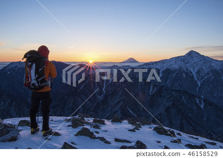 Mt. Fuji and Mt. Kitadake, coming light and climbers Mt. Fuji and Mt. Kitadake, coming light and climbers 46158529