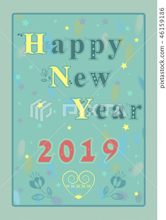 Happy New Year 19 Heart And Flowers Stock Illustration