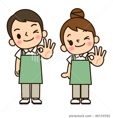 圍裙工作人員男人和女人好標誌 圍裙工作人員男人和女人好標誌 46159392