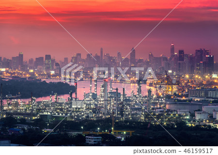 Refinery plant in sunset scene 46159517