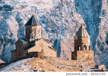 Stepantsminda, Georgia. Famous Gergeti Trinity Tsminda Sameba Ch Stepantsminda, Georgia. Famous Gergeti Trinity Tsminda Sameba Ch 46161745