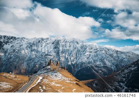 Stepantsminda, Georgia. Famous Gergeti Trinity Tsminda Sameba Ch Stepantsminda, Georgia. Famous Gergeti Trinity Tsminda Sameba Ch 46161748