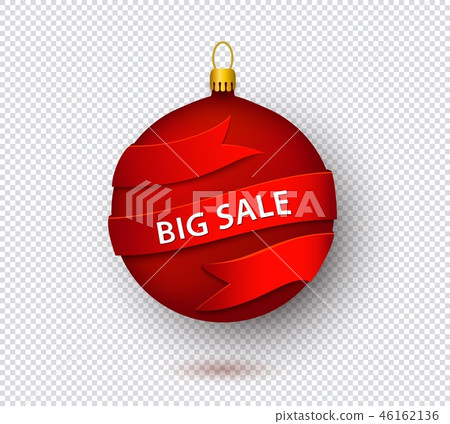 Vector red flat christmas tree ball with ribbon - Stock Illustration ...