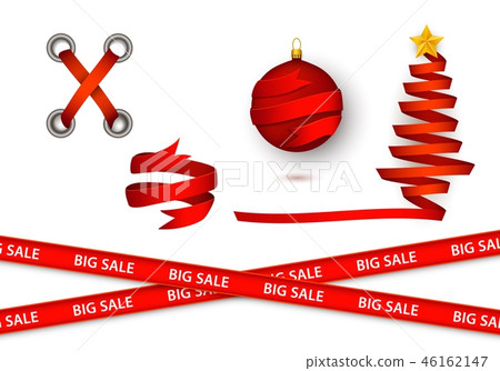 Vector flat red ribbon christmas tree with star - Stock Illustration ...