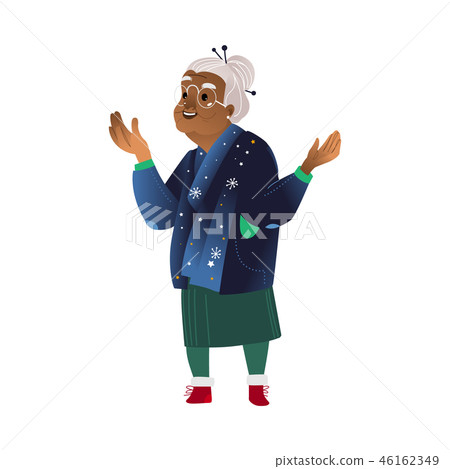Vector flat grey-haired old woman excited emotion 46162349