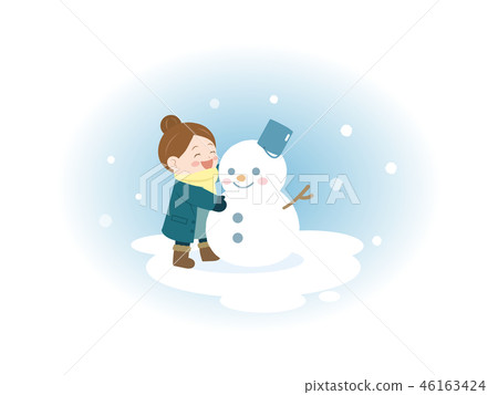 Illustration of a girl making a snowman 46163424