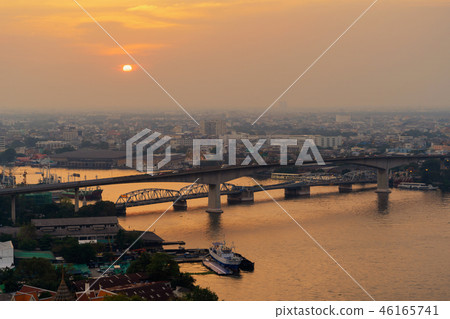 Aerial view of Rama 3 bridge and Chao Phraya River in structure 46165741