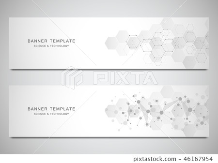 Vector banners and headers for site with molecules background and neural network. Genetic Vector banners and headers for site with molecules background and neural network. Genetic 46167954