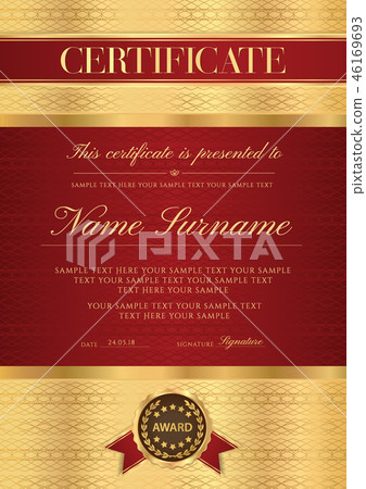 Certificate vector vertical template. Secured gold 46169693