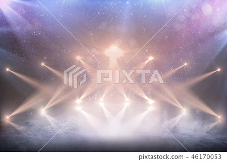 Professional hockey stadium. Beautiful empty winter background and empty ice rink with lights Professional hockey stadium. Beautiful empty winter background and empty ice rink with lights 46170053