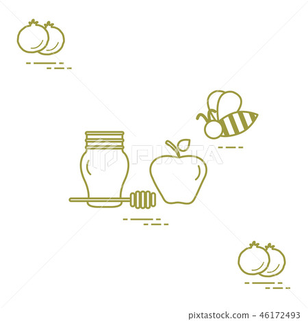 Apple in honey in Rosh Hashanah, pomegranate, bee 46172493