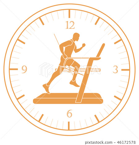 Man jogging on a treadmill and clock Man jogging on a treadmill and clock 46172578