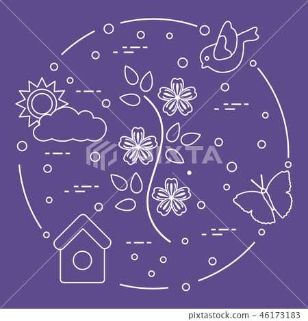 Sun, cloud, bird, flower, butterfly, birdhouse Sun, cloud, bird, flower, butterfly, birdhouse 46173183