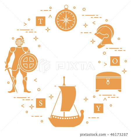 Knight, shield, sword, helmets, ship and other Knight, shield, sword, helmets, ship and other 46173287