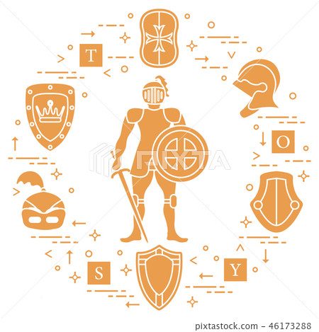 Knight, shields, swords, helmets, cubes 46173288
