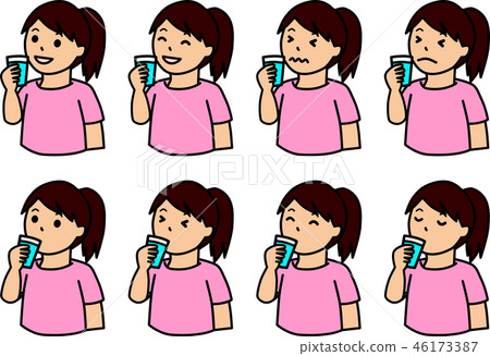 Various facial expressions of a woman drinking water in a glass Various facial expressions of a woman drinking water in a glass 46173387