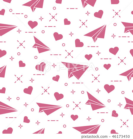 Seamless pattern with paper airplane and hearts Seamless pattern with paper airplane and hearts 46173450