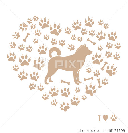 Shiba Inu silhouette on a background of dog tracks 46173599