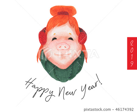 Happy New Year postcard Girl Teen Piggy 2019 46174392
