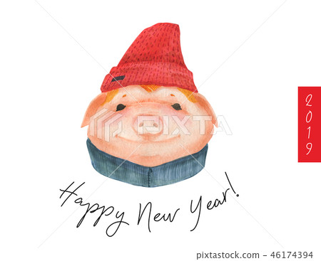 Happy New Year postcard Boy Teen Pig 2019 46174394