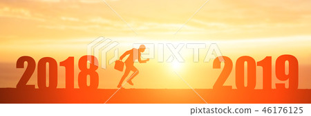 silhouette businessman go to 2019 silhouette businessman go to 2019 46176125