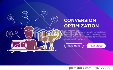 SMM manager with magnifier looking at sales funnel 46177229