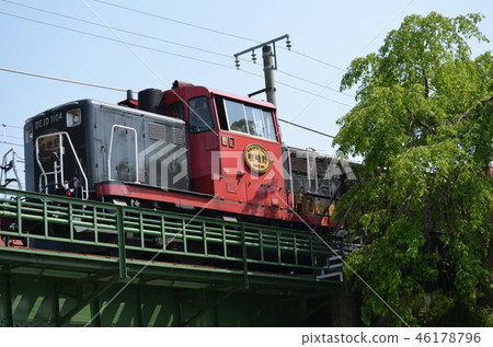 京都春天新鮮的綠色Shono台車火車 46178796