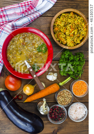 Traditional oriental dishes from lentils and rice 46180537