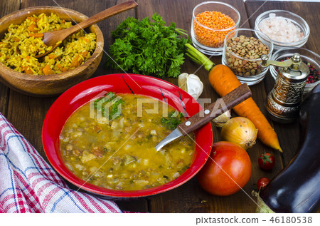 Traditional oriental dishes from lentils and rice 46180538