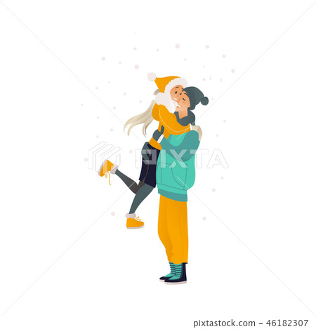 Vector sketch lovers hugging walking at winter Vector sketch lovers hugging walking at winter 46182307