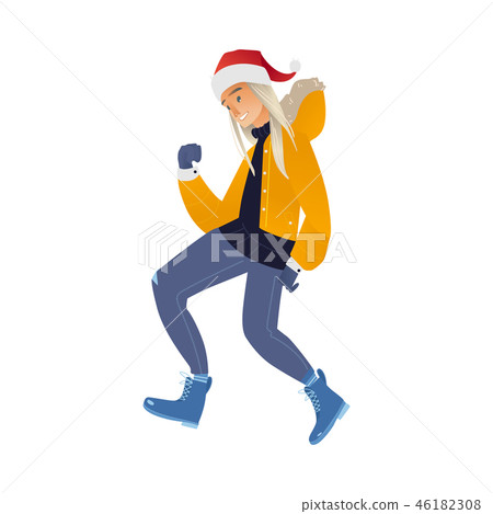 Vector flat sketch man winter clothing fun Vector flat sketch man winter clothing fun 46182308