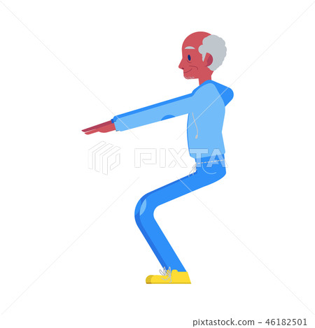 Vector flat elderly black man in sportsuit squat - Stock Illustration ...