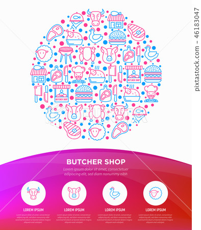Butcher shop concept in circle with thin line icon - Stock Illustration ...