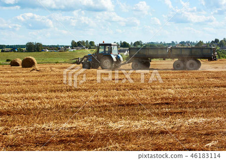 tractor removes haystacks in a 46183114