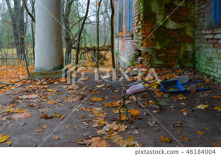 Abandoned kindergarten in destroyed village 46184004