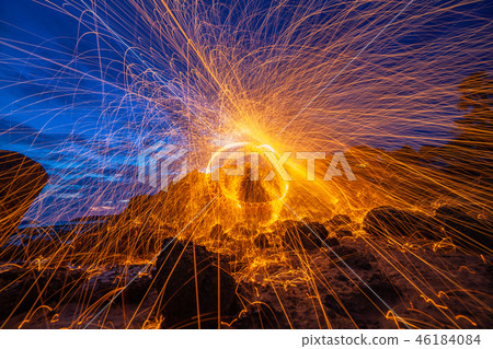 steel wool fire work on the rock steel wool fire work on the rock 46184084