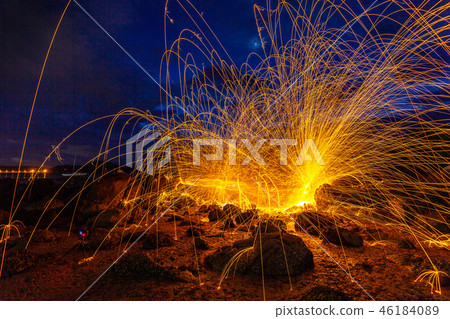 steel wool fire work on the rock steel wool fire work on the rock 46184089
