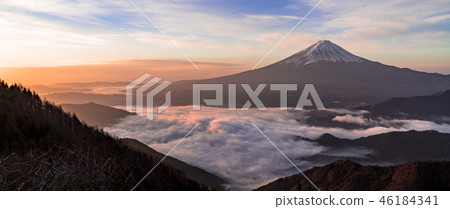 從早晨Shindoen的雲彩海的富士山 46184341